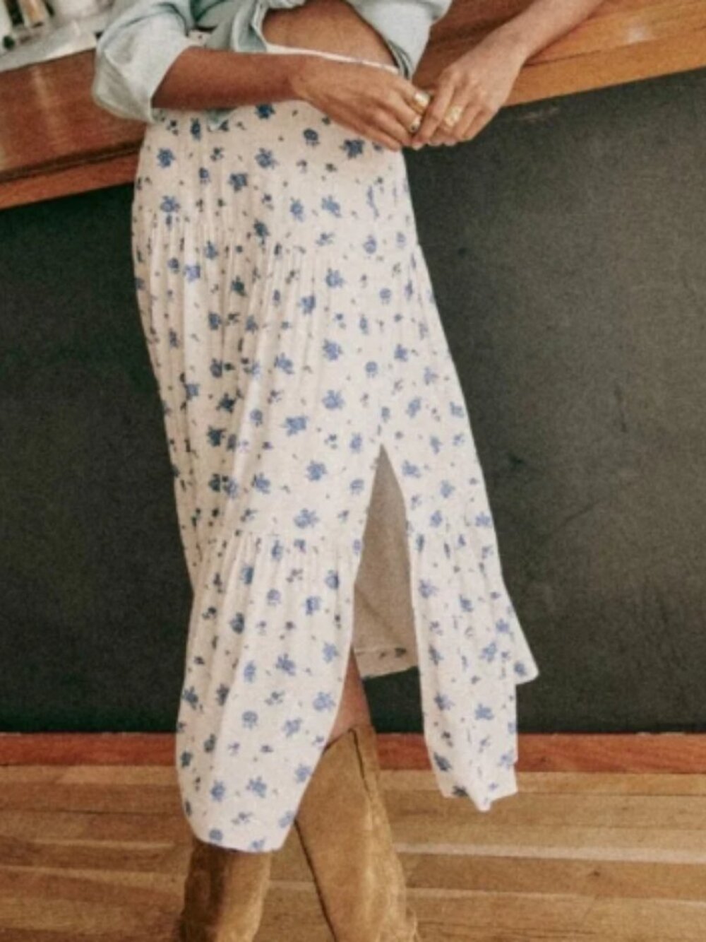 Sezane White floral Tammie skirt in